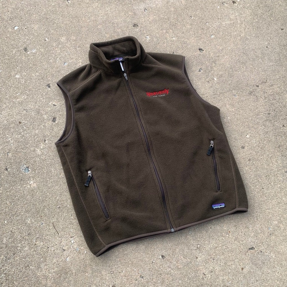 Patagonia Synchilla Vest Mens XL Brown Full Zip Heavenly Lake Tahoe Logo